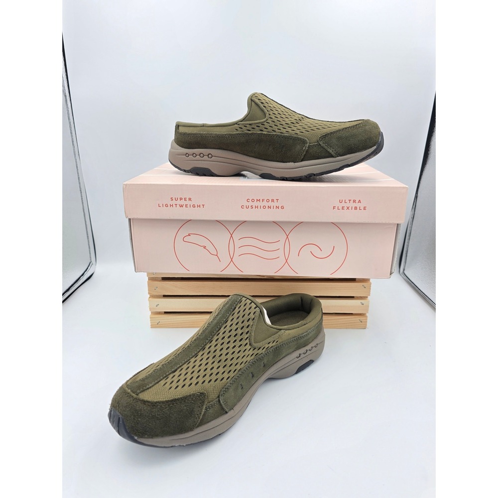 Easy Spirit Traveltime Mules Womens 9W Dark Green Suede Mesh Clogs Walking Shoes